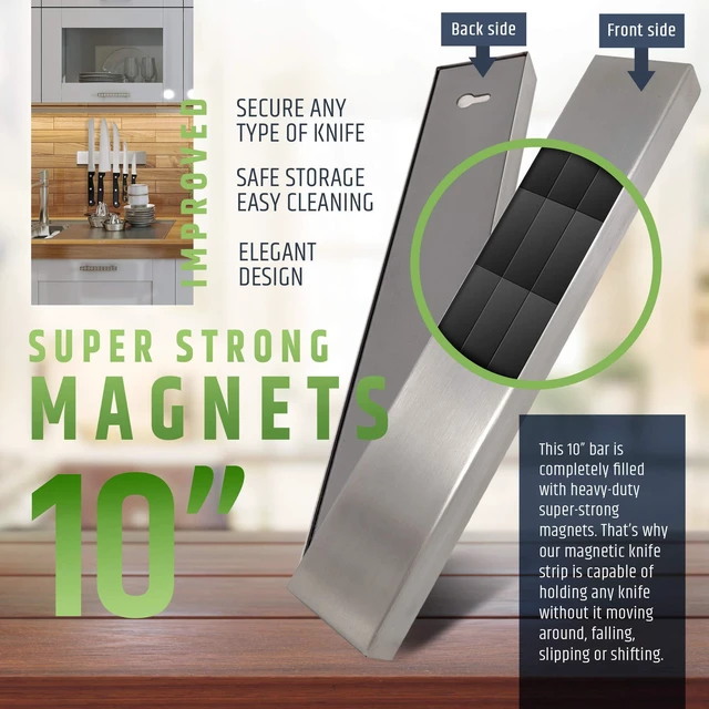 Alt view image 4 of 7 - Premium 10 Inch Stainless Steel Magnetic Knife Holder For Wall - Professional Magnetic Knife Strip - Space-Saving Knife Rack/Knife Bar With Powerful Magnetic Pull Force (Upgraded Version)
