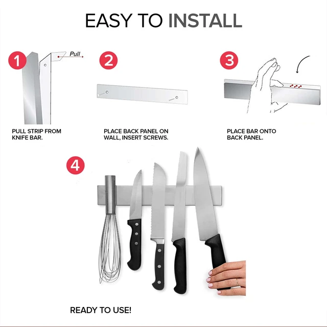 Alt view image 3 of 6 - 10 Inch Stainless Steel Magnetic Knife Bar with Multipurpose Use as Knife Holder, Knife Rack, Knife Strip, Kitchen Utensil Holder, Tool Holder, Art Supply Organizer, Home Organizer