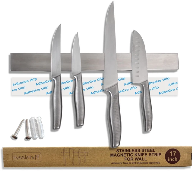 Main image of Premium Magnetic Knife Strip for Wall no Drilling 17 Inch Stainless Steel Magnetic Knife Holder with Strong Adhesive Tape - Kitchen Magnet Knife Bar with Screws (Upgraded Version)
