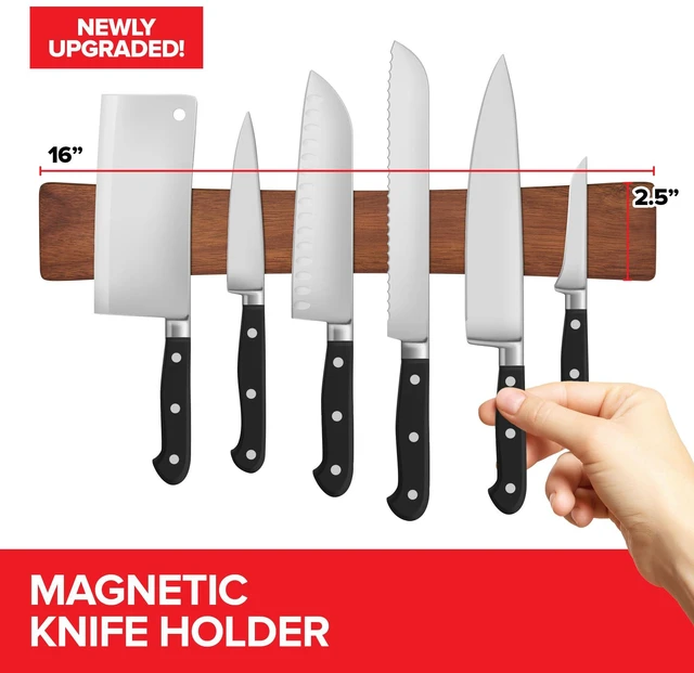 Alt view image 2 of 6 - 16 Inch Acacia Wood Magnetic Knife Holder with Multipurpose Use, Magnetic Knife Holders for Kitchen, Wooden Knife Rack, Magnet Strips for Knives & Metal Utensils, Tool Holder, Art Supply Organizer
