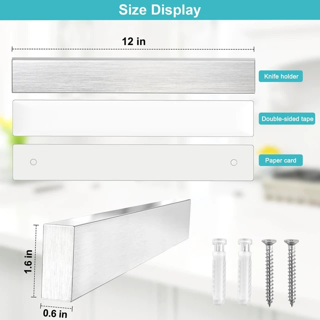 Alt view image 2 of 6 - Magnetic Knife Holder for Wall, No Drilling Magnetic Knife Strip Adhesive Knife Holder Magnet Knife Bar, Wall Mount Knife Rack Block Metal Tool Holder for Utensils RV Kitchen Organization, 12 Inch