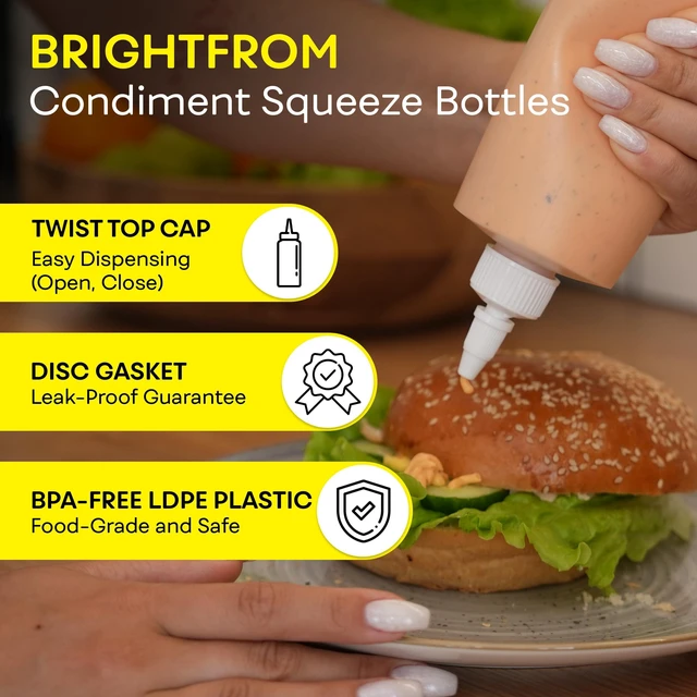 Alt view image 3 of 7 - Condiment Squeeze Bottles, 16 OZ Empty Squirt Bottle with Twist Top Cap, Leak Proof - Great for Ketchup, Mustard, Syrup, Sauces, Dressing, Oil, Arts and Crafts, BPA FREE Plastic - 2 PACK