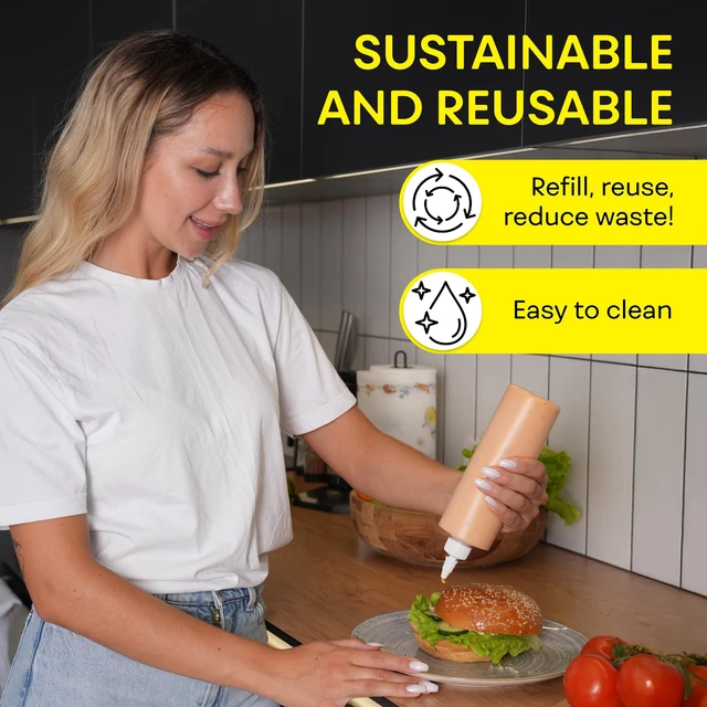 Alt view image 7 of 7 - Condiment Squeeze Bottles, 16 OZ Empty Squirt Bottle with Twist Top Cap, Leak Proof - Great for Ketchup, Mustard, Syrup, Sauces, Dressing, Oil, Arts and Crafts, BPA FREE Plastic - 2 PACK
