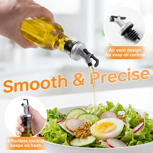 Alt view image 3 of 7 - 4 Pack 17 oz (500ml) Clear Glass Oil & Vinegar Dispenser Bottles, Leakproof Set with 4 Pour Spouts & 4 Labels, Kitchen Tools for Salad, BBQ, Air Fryer Cooking