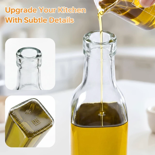 Alt view image 5 of 7 - 4 Pack 17 oz (500ml) Clear Glass Oil & Vinegar Dispenser Bottles, Leakproof Set with 4 Pour Spouts & 4 Labels, Kitchen Tools for Salad, BBQ, Air Fryer Cooking