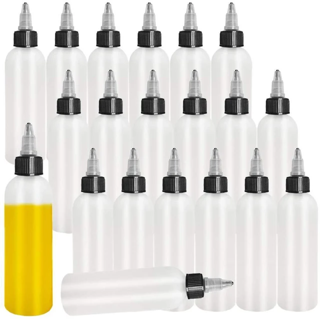 Main image of 20-Pack 4oz/120ml Plastic Boston Squeeze Bottles with Twist Top Cap | White LDPE Bottles for Liquids, Inks, Oils, Crafts, Kitchen, Household