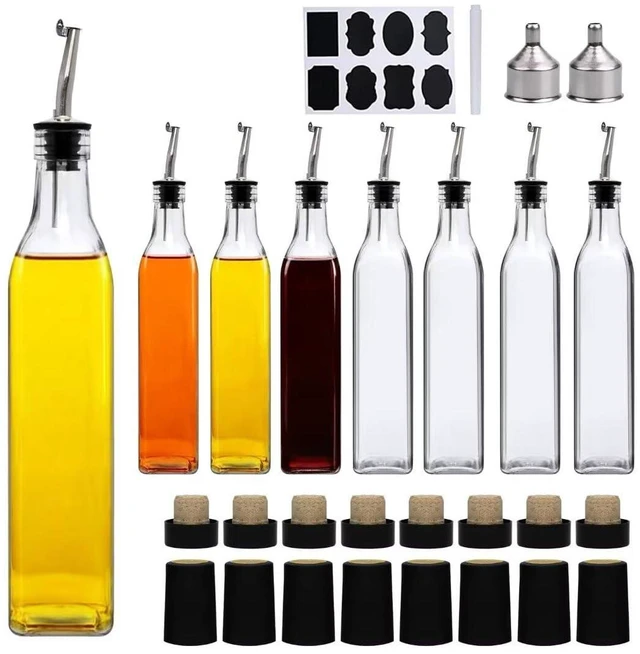 Main image of 8Pcs 17oz Olive Oil Dispenser Bottle, Oil Dispenser for Kitchen | Glass Cooking Oil Dispenser, Vinegar Cruet Bottle with Pourers, Oil and Vinegar Dispenser Set with Pourers, Corks, Caps