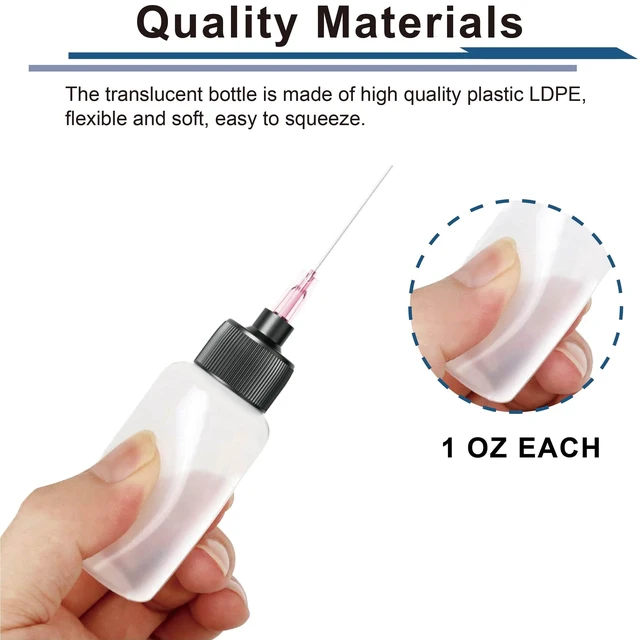 Alt view image 2 of 6 - 5 Pcs Oil Bottles (1 oz), Precision Tip Applicators for Crafts & Hinges | Precision Gun Oil Bottle, Controlled Oil Dispensing, 1.5 Inch Stainless Tips, Soft LDPE, Sewing Machines & Tight Spaces