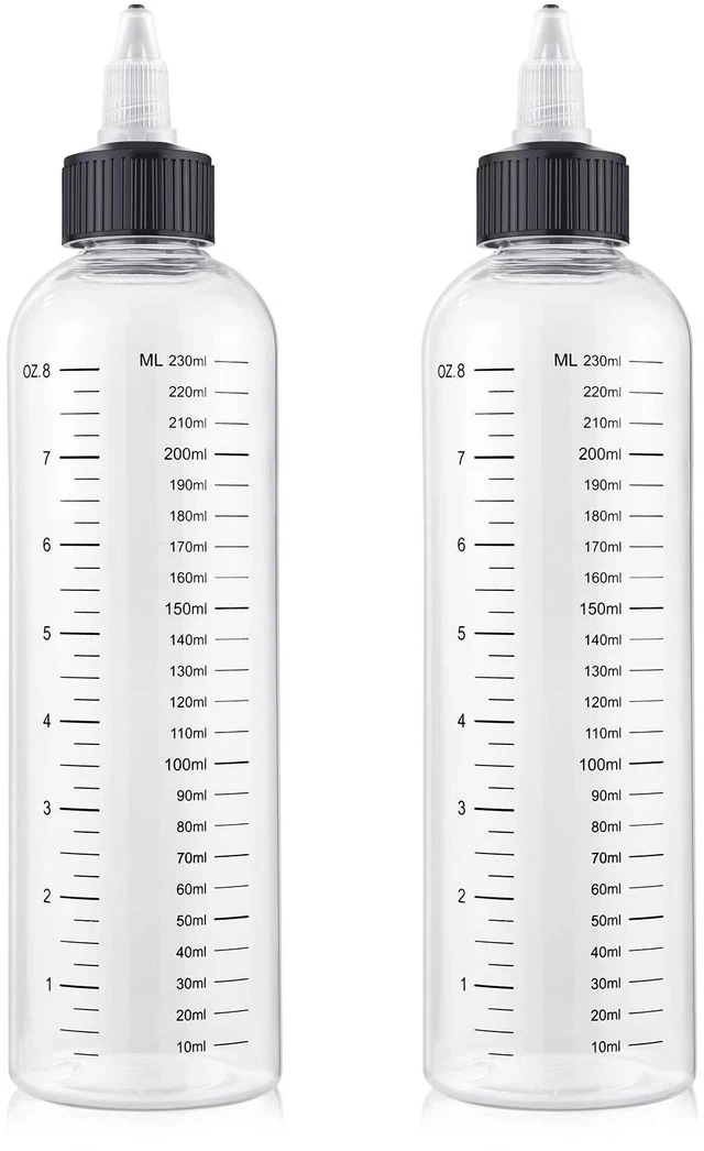 Main image of 2Pcs 8.5Oz Hair Oil Applicator Bottles For Scalp, Plastic Squeeze | Root Hair Dye Bottle Twist-On Top Tip Cap with Graduated Scale, Clear Soft Squeeze Bottle For Hair Oil, Dye Dispenser