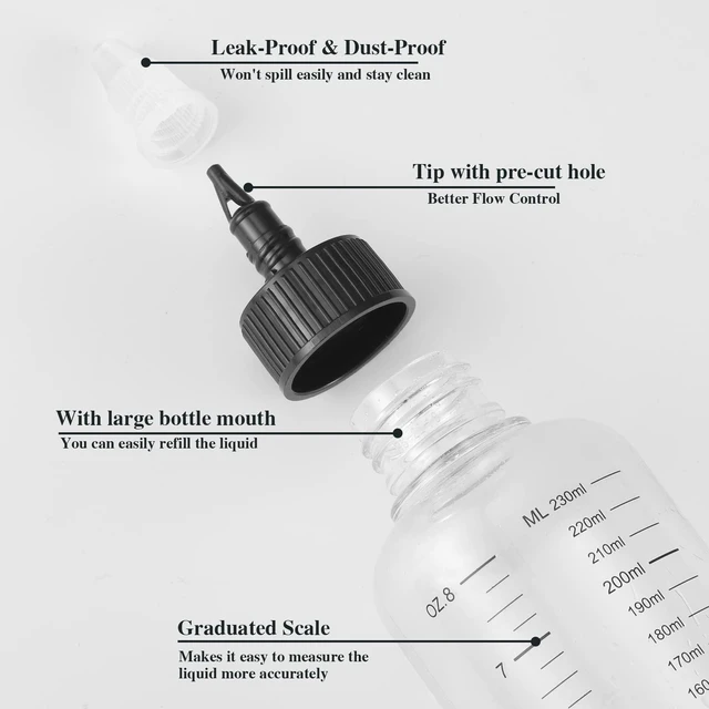 Alt view image 2 of 7 - 2Pcs 8.5Oz Hair Oil Applicator Bottles For Scalp, Plastic Squeeze | Root Hair Dye Bottle Twist-On Top Tip Cap with Graduated Scale, Clear Soft Squeeze Bottle For Hair Oil, Dye Dispenser