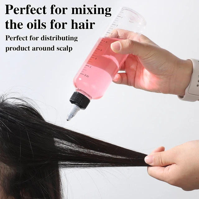 Alt view image 3 of 7 - 2Pcs 8.5Oz Hair Oil Applicator Bottles For Scalp, Plastic Squeeze | Root Hair Dye Bottle Twist-On Top Tip Cap with Graduated Scale, Clear Soft Squeeze Bottle For Hair Oil, Dye Dispenser