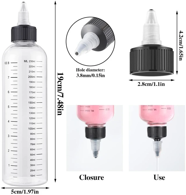 Alt view image 4 of 7 - 2Pcs 8.5Oz Hair Oil Applicator Bottles For Scalp, Plastic Squeeze | Root Hair Dye Bottle Twist-On Top Tip Cap with Graduated Scale, Clear Soft Squeeze Bottle For Hair Oil, Dye Dispenser