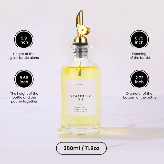 Alt view image 4 of 7 - - Premium Olive Oil Dispenser Bottles for Kitchen with Pourer - Oil and Vinegar Dispenser Set, Glass Dispenser for Kitchen, Dispenser Bottle of 350ml - Set of 2