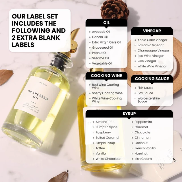 Alt view image 6 of 7 - - Premium Olive Oil Dispenser Bottles for Kitchen with Pourer - Oil and Vinegar Dispenser Set, Glass Dispenser for Kitchen, Dispenser Bottle of 350ml - Set of 2