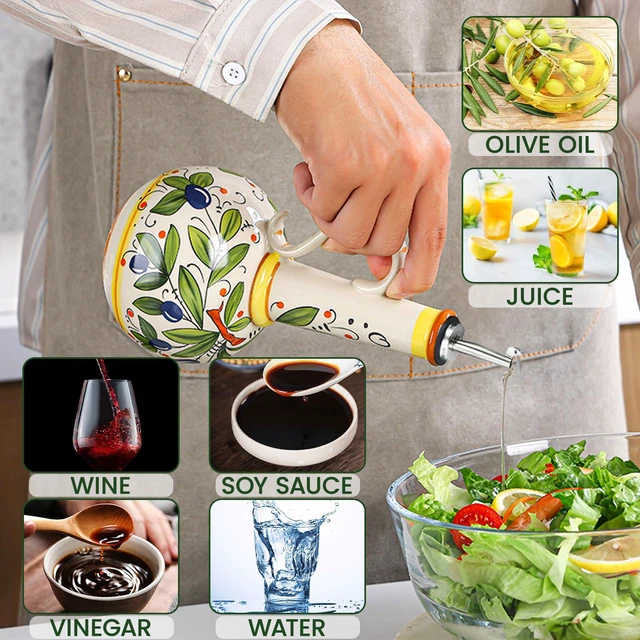 Alt view image 3 of 6 - 18 oz Ceramic Olive Oil Dispenser Bottle for Kitchen, Large Capacity Oli and Vinegar Cruet with Stainless Steel Spout, 540 ml Oil Container with Handle for Cooking Preventing, Vinegar Cruet