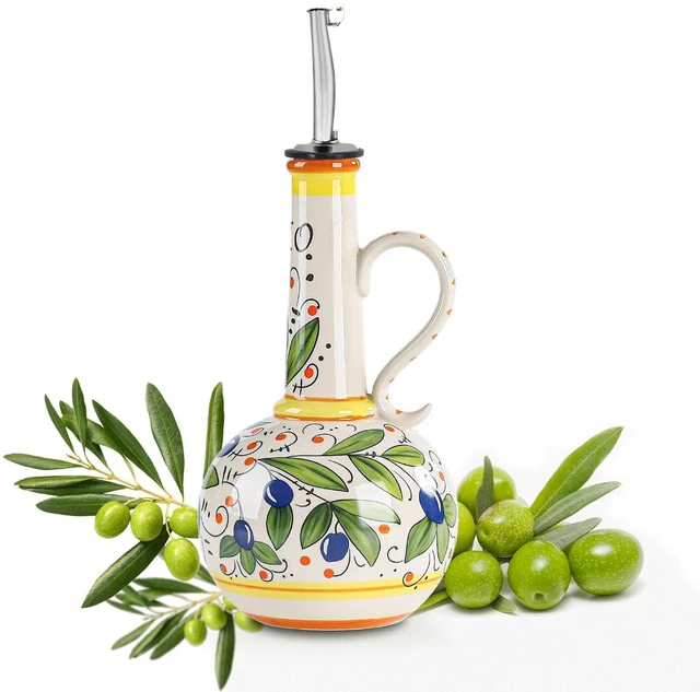Main image of 18 oz Ceramic Olive Oil Dispenser Bottle for Kitchen, Large Capacity Oli and Vinegar Cruet with Stainless Steel Spout, 540 ml Oil Container with Handle for Cooking Preventing, Vinegar Cruet