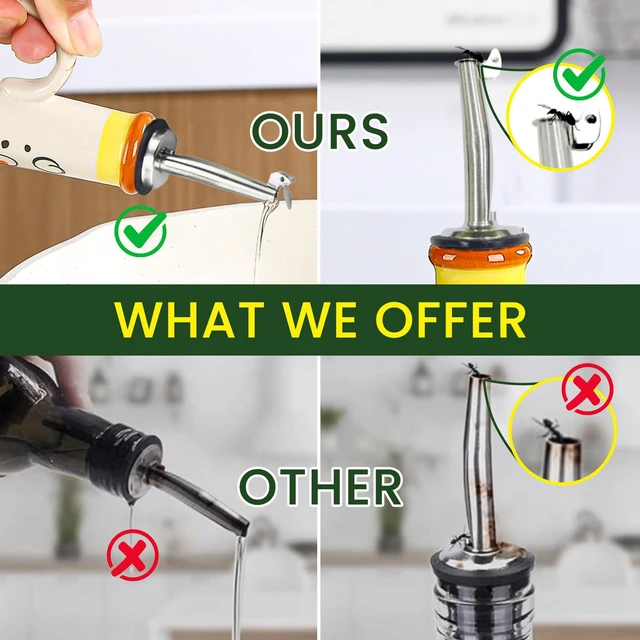 Alt view image 5 of 6 - 18 oz Ceramic Olive Oil Dispenser Bottle for Kitchen, Large Capacity Oli and Vinegar Cruet with Stainless Steel Spout, 540 ml Oil Container with Handle for Cooking Preventing, Vinegar Cruet
