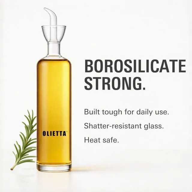 Alt view image 3 of 7 - Olive Oil Dispenser Bottle 17 fl oz - Borosilicate Glass Non-Drip Pourer | Ground-Glass Seal, Leakproof Airtight, Dishwasher Safe, Oil Bottle for Kitchen, Table, Vinegar Drizzler, Easy Clean