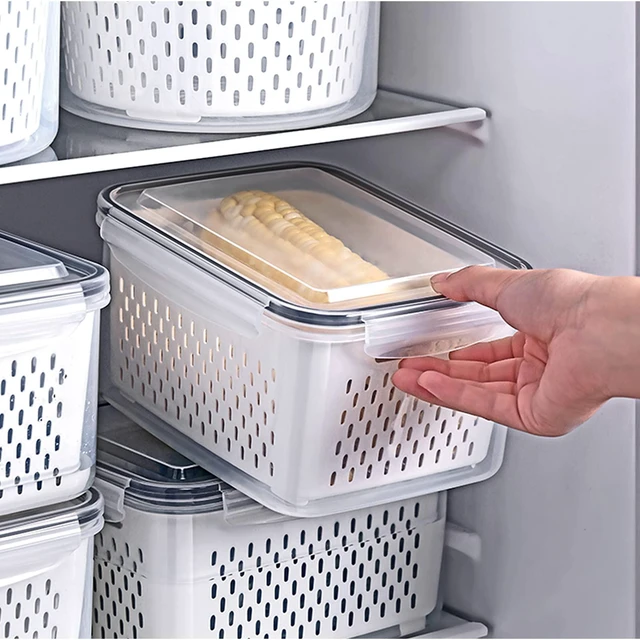 Alt view image 2 of 6 - 3Pack Fridge Food Storage Container Set with Lids with Strainer,Plastic Fresh Produce Saver Vegetable Fruit Meat Storage Organization, BPA-Free Plastic Produce Keepers(3.15L+1.7L+0.8L)