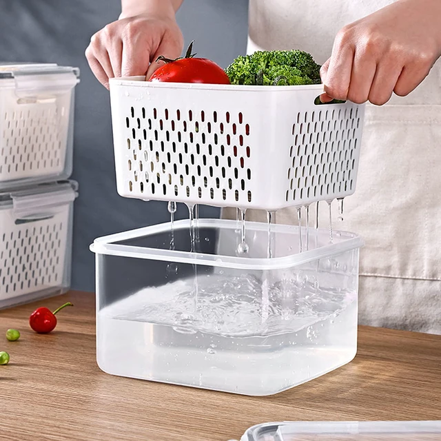 Alt view image 3 of 6 - 3Pack Fridge Food Storage Container Set with Lids with Strainer,Plastic Fresh Produce Saver Vegetable Fruit Meat Storage Organization, BPA-Free Plastic Produce Keepers(3.15L+1.7L+0.8L)