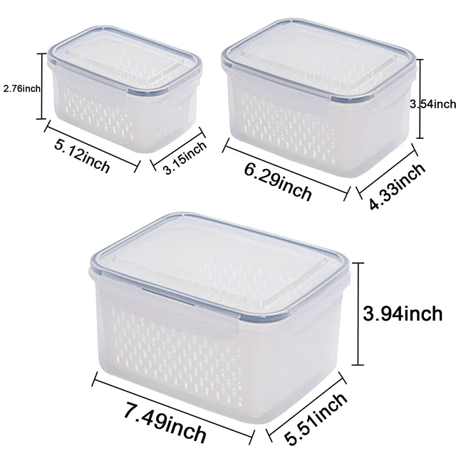 Alt view image 4 of 6 - 3Pack Fridge Food Storage Container Set with Lids with Strainer,Plastic Fresh Produce Saver Vegetable Fruit Meat Storage Organization, BPA-Free Plastic Produce Keepers(3.15L+1.7L+0.8L)