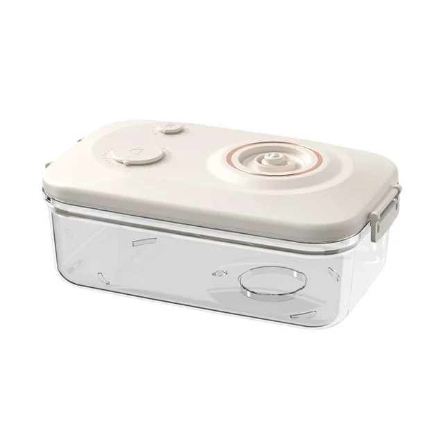 Alt view image 4 of 7 - Vacuum Seal Containers - Preserve Freshness with Time Dial, BPA-Free, Microwave-Safe - 2-Piece Set (5.1 Cups + 8.9 Cups Rectangular), White, liv01