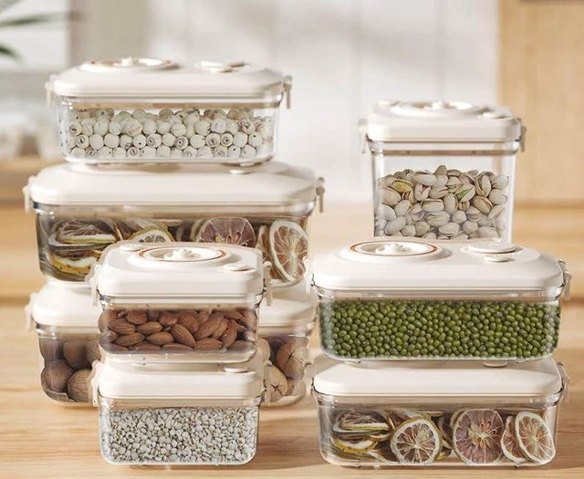 Alt view image 6 of 7 - Vacuum Seal Containers - Preserve Freshness with Time Dial, BPA-Free, Microwave-Safe - 2-Piece Set (5.1 Cups + 8.9 Cups Rectangular), White, liv01