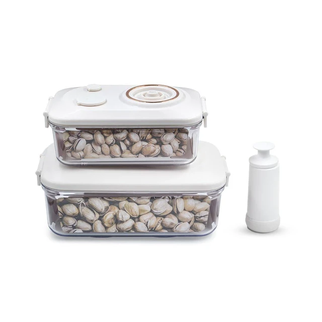 Alt view image 7 of 7 - Vacuum Seal Containers - Preserve Freshness with Time Dial, BPA-Free, Microwave-Safe - 2-Piece Set (5.1 Cups + 8.9 Cups Rectangular), White, liv01
