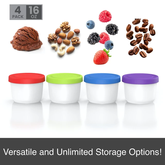 Alt view image 2 of 5 - 16oz Ice Cream Containers - Set of 4 (Multicolor) | 1 pint reusable freezer food storage containers with silicone lids. Leakproof design for homemade ice cream.