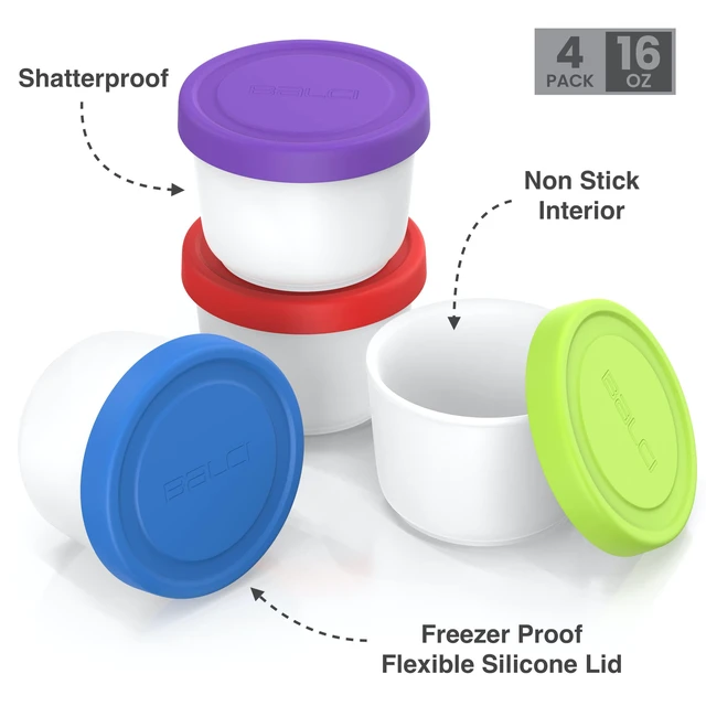 Alt view image 4 of 5 - 16oz Ice Cream Containers - Set of 4 (Multicolor) | 1 pint reusable freezer food storage containers with silicone lids. Leakproof design for homemade ice cream.