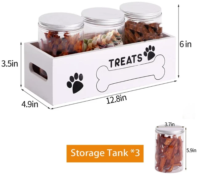 Alt view image 2 of 6 - Dog Treat Container Cat Food Organizer with 3 Jar Pet Snack Container Decorative Pet Food Containers Farmhouse Decor Gift for Pet with Reusable Sticker & Marker - Bone Shape