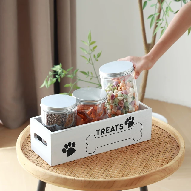 Alt view image 3 of 6 - Dog Treat Container Cat Food Organizer with 3 Jar Pet Snack Container Decorative Pet Food Containers Farmhouse Decor Gift for Pet with Reusable Sticker & Marker - Bone Shape
