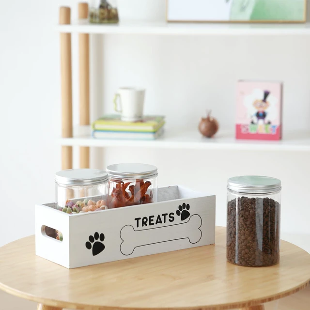 Alt view image 5 of 6 - Dog Treat Container Cat Food Organizer with 3 Jar Pet Snack Container Decorative Pet Food Containers Farmhouse Decor Gift for Pet with Reusable Sticker & Marker - Bone Shape