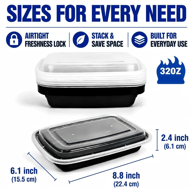 Alt view image 2 of 7 - 15 Pack 32oz Meal Prep Containers Reusable BPA-Free, Disposable Food Storage Take Out Containers with Lids, Leakproof Plastic To Go Food Containers, Microwave Freezer Dishwasher Safe