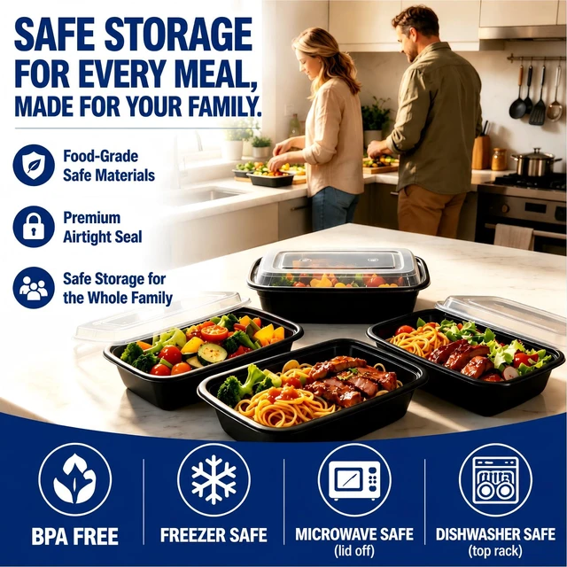 Alt view image 3 of 7 - 15 Pack 32oz Meal Prep Containers Reusable BPA-Free, Disposable Food Storage Take Out Containers with Lids, Leakproof Plastic To Go Food Containers, Microwave Freezer Dishwasher Safe