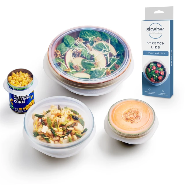 Main image of Reusable Silicone Stretch Lids, Clear, 4-Pack, Variety of Sizes | Food-Safe Silicone, Airtight Seal, Leak-Free, BPA-Free, Eco-Friendly, Food Container Covers, Microwave, Dishwasher, Meal Prep