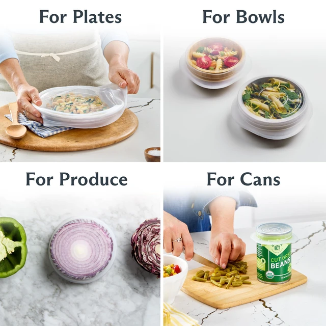 Alt view image 2 of 7 - Reusable Silicone Stretch Lids, Clear, 4-Pack, Variety of Sizes | Food-Safe Silicone, Airtight Seal, Leak-Free, BPA-Free, Eco-Friendly, Food Container Covers, Microwave, Dishwasher, Meal Prep