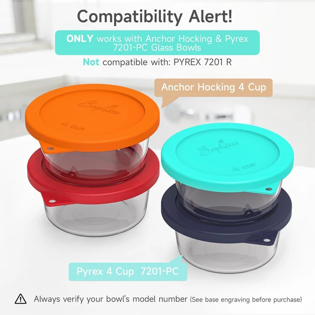Alt view image 2 of 7 - 4 Cup Silicone Lids Replacement for Pyrex & Anchor Hocking 7201-PC | Food Grade Silicone, LeakproofAirtight Lids, Dishwasher Microwave Safe(4 pack)