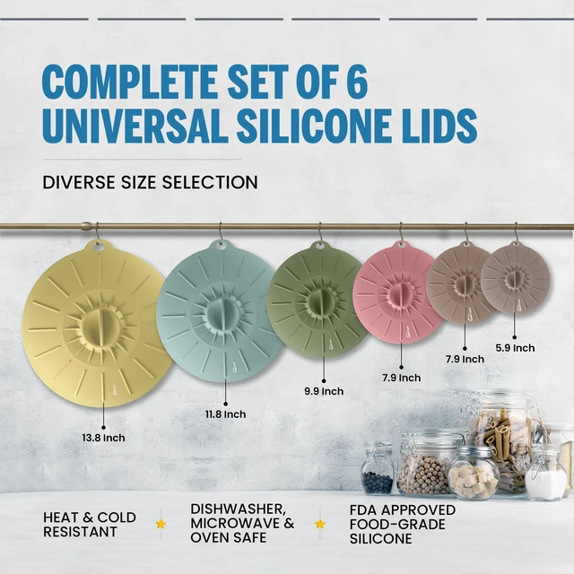 Alt view image 2 of 7 - Silicone Lids for Food Storage - 6 Pack - 6 Sizes - Food Grade - Reusable Silicone Bowl Covers for Pots and Pans - Microwave Splatter Cover - Fits Cups, Plates,-Stove, Oven, Fridge, Dishwasher Safe