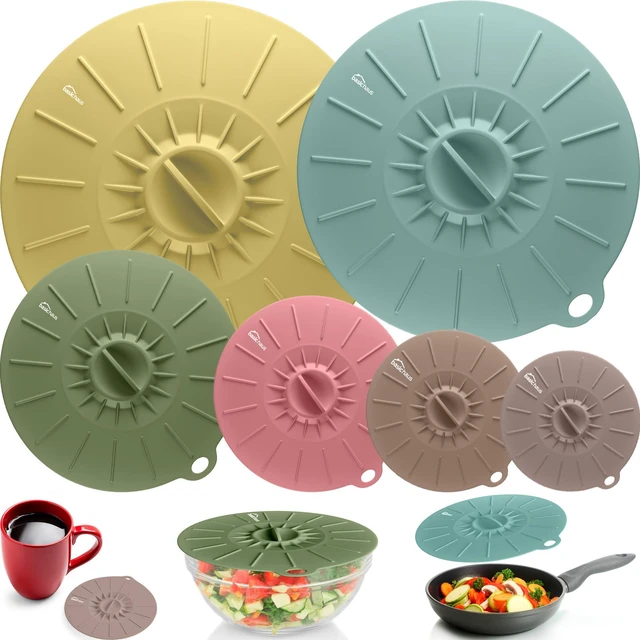 Main image of Silicone Lids for Food Storage - 6 Pack - 6 Sizes - Food Grade - Reusable Silicone Bowl Covers for Pots and Pans - Microwave Splatter Cover - Fits Cups, Plates,-Stove, Oven, Fridge, Dishwasher Safe