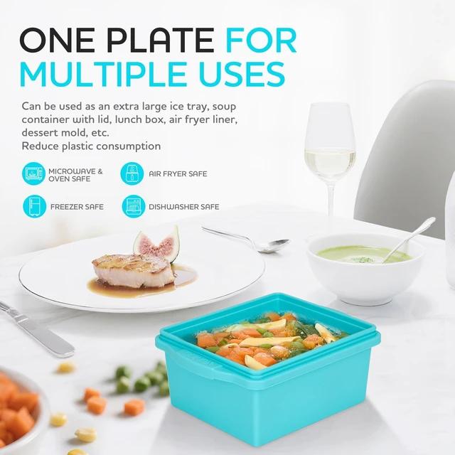 Alt view image 7 of 7 - 2 Cup Silicone Freezer Trays with Lids, Silicone Soup Freezer Molds - Leakproof, BPA-Free, Stackable, Microwave & Dishwasher Safe, Perfect for Soups, Sauces, Meal Prep, and Baked Goods - 4 Pack