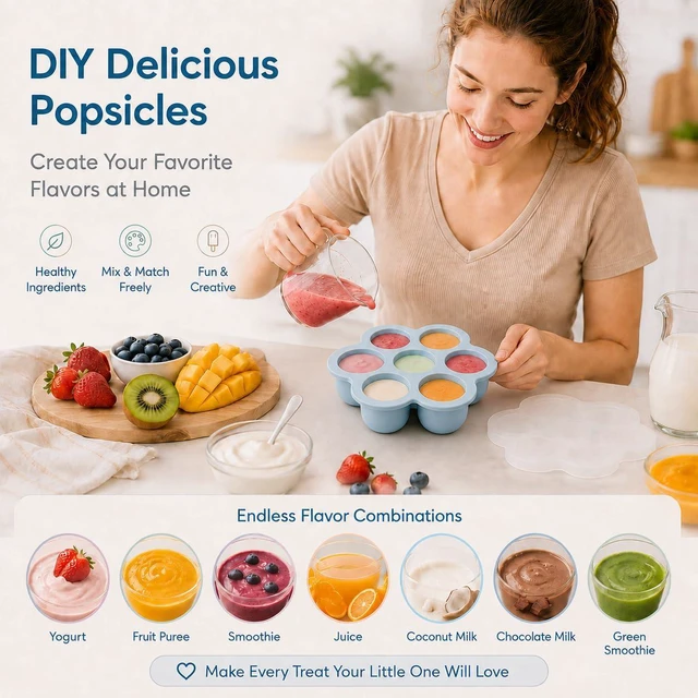 Alt view image 2 of 7 - 3 Pack Baby Food Freezer Tray with Lids, Silicone Baby Food Storage Container for Homemade Baby Food, Purees, Breastmilk (Blue/Green/Carnation)