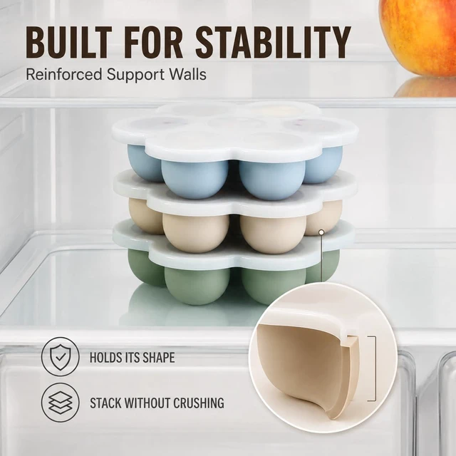 Alt view image 3 of 7 - 3 Pack Baby Food Freezer Tray with Lids, Silicone Baby Food Storage Container for Homemade Baby Food, Purees, Breastmilk (Blue/Green/Carnation)
