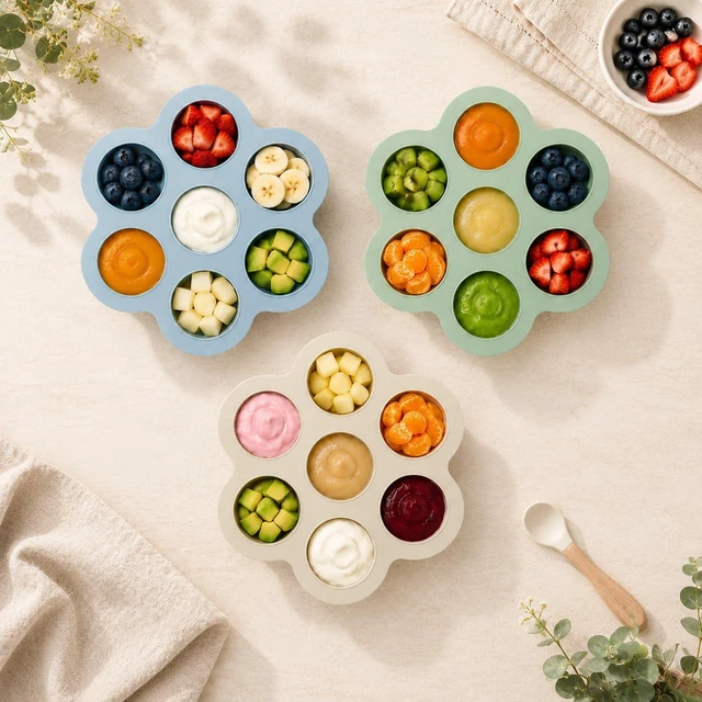 Alt view image 7 of 7 - 3 Pack Baby Food Freezer Tray with Lids, Silicone Baby Food Storage Container for Homemade Baby Food, Purees, Breastmilk (Blue/Green/Carnation)
