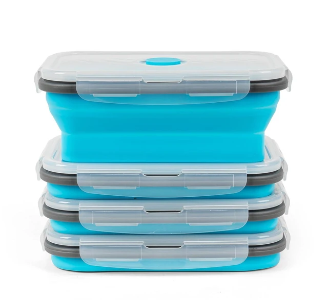 Main image of Collapsible Silicone Food Storage Containers Set with Lid & Air Vent,Foldable Lunch Containers(4PCS,Blue,27oz)