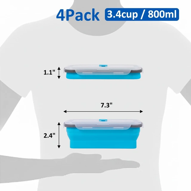 Alt view image 2 of 7 - Collapsible Silicone Food Storage Containers Set with Lid & Air Vent,Foldable Lunch Containers(4PCS,Blue,27oz)