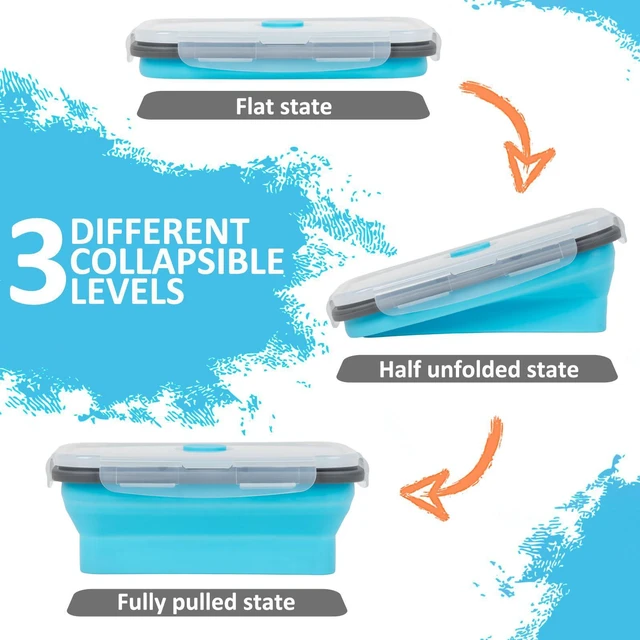 Alt view image 3 of 7 - Collapsible Silicone Food Storage Containers Set with Lid & Air Vent,Foldable Lunch Containers(4PCS,Blue,27oz)