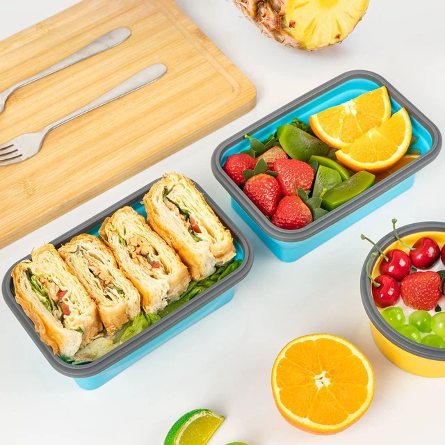Alt view image 4 of 7 - Collapsible Silicone Food Storage Containers Set with Lid & Air Vent,Foldable Lunch Containers(4PCS,Blue,27oz)