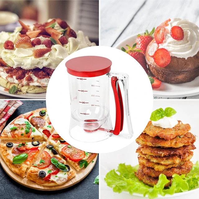 Alt view image 2 of 6 - Batter separator Cupcakes Pancakes Cookie Cake Waffles Batter Dispenser cookie separator batter Cream Speratator Cup Measuring Baking Tools (red)