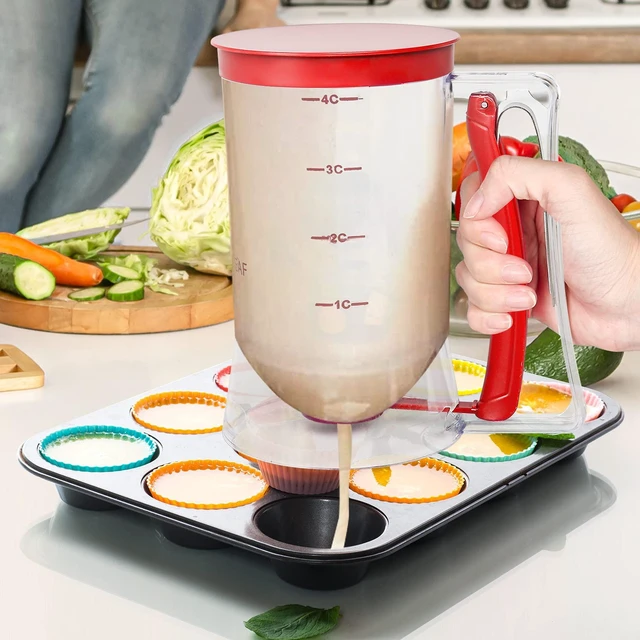 Alt view image 6 of 6 - Batter separator Cupcakes Pancakes Cookie Cake Waffles Batter Dispenser cookie separator batter Cream Speratator Cup Measuring Baking Tools (red)